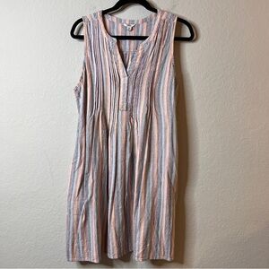 Sonoma Linen Blend Multicolor Striped Sleeveless Casual Dress Large Normcore